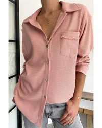 Azura Exchange Frilled Waffle Knit Shacket with Pocket - M