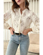 Azura Exchange Lace Stand Neck Textured Shirt - L