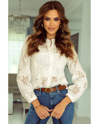 Azura Exchange Lace Stand Neck Textured Shirt - L