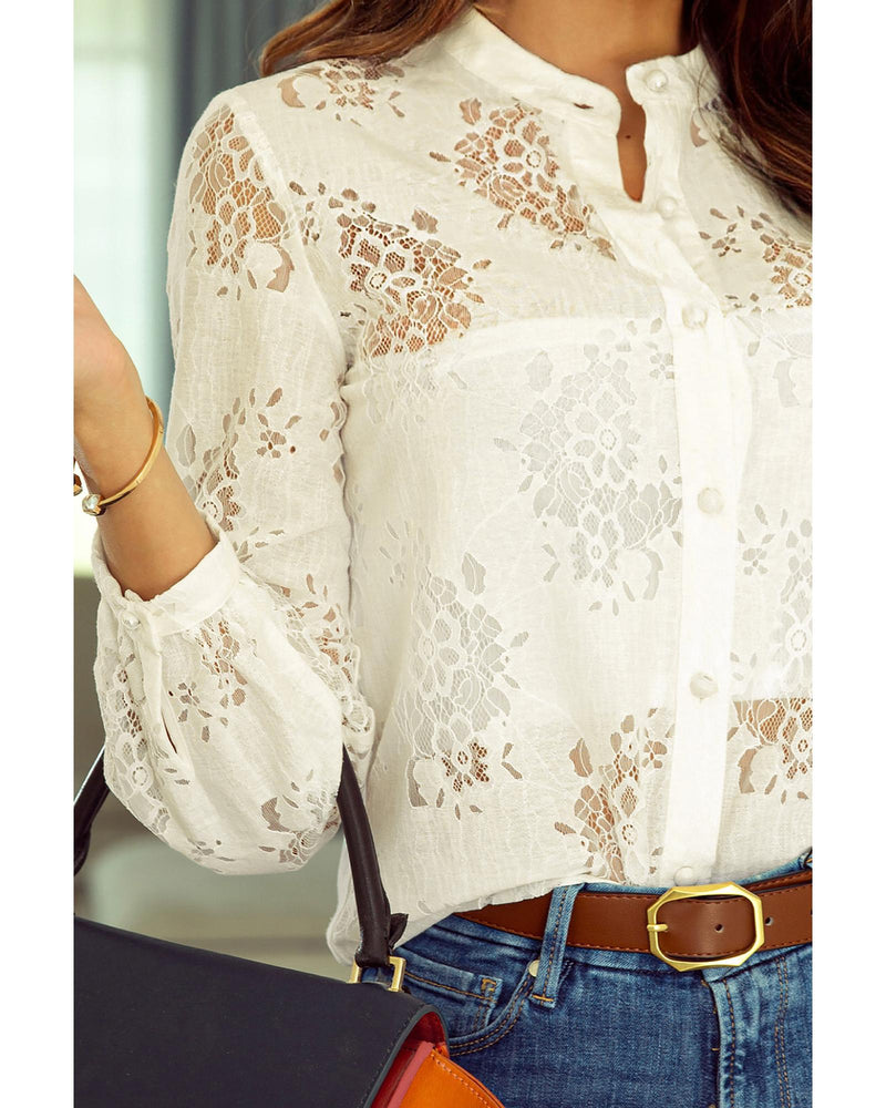 Azura Exchange Lace Stand Neck Textured Shirt - L