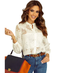 Azura Exchange Lace Stand Neck Textured Shirt - L
