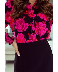 Azura Exchange Floral Shirred Cuffs Shirt - M