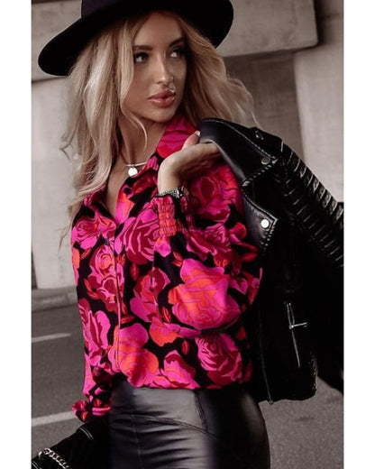 Azura Exchange Floral Shirred Cuffs Shirt - M