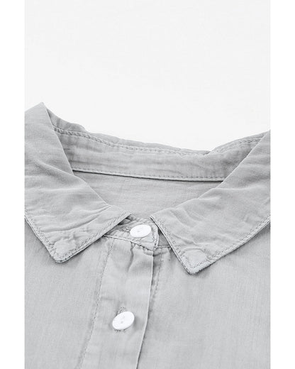 Azura Exchange Denim Shirt with Turn-down Collar - S