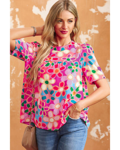 Azura Exchange Flower Print Puff Sleeve Top - XL