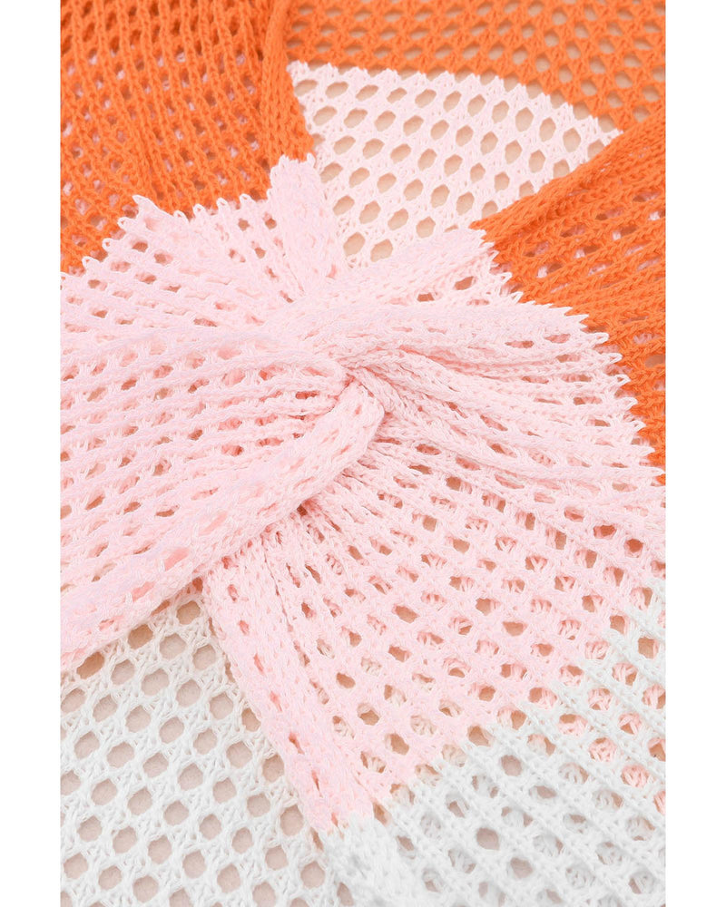 Azura Exchange Eyelet Knit Top with Twisted Back and Color Block Design - M