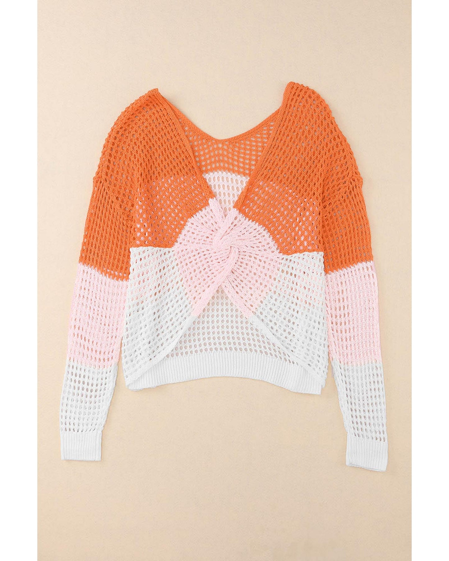 Azura Exchange Eyelet Knit Top with Twisted Back and Color Block Design - M