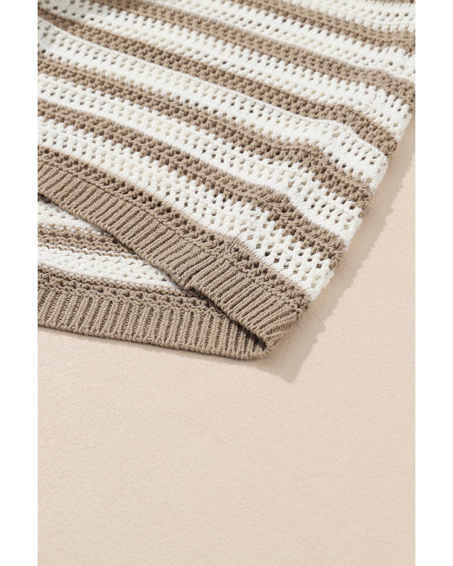 Khaki Stripe Hollowed Knit Sleeveless Sweater Dress - L