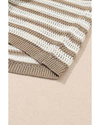 Khaki Stripe Hollowed Knit Sleeveless Sweater Dress - L