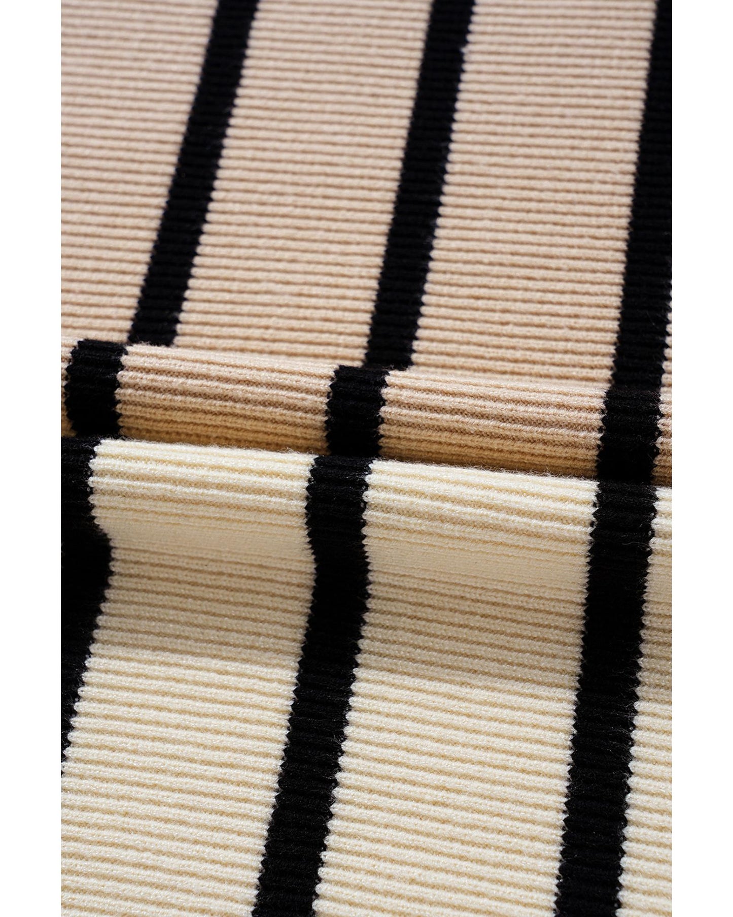 Khaki Stripe Color Block Quarter Zip Collar Short Sleeve Sweater Dress - XL