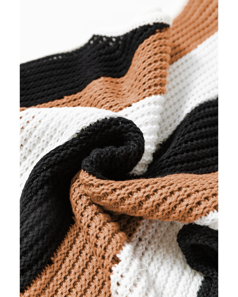 Khaki Stripe Color Block Sleeveless Knitted Sweater Vest - M