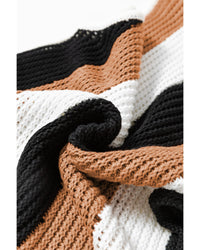 Khaki Stripe Color Block Sleeveless Knitted Sweater Vest - S