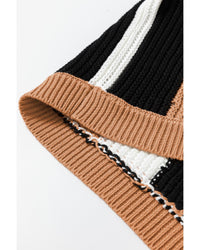 Khaki Stripe Color Block Sleeveless Knitted Sweater Vest - XL