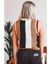 Khaki Stripe Color Block Sleeveless Knitted Sweater Vest - XL