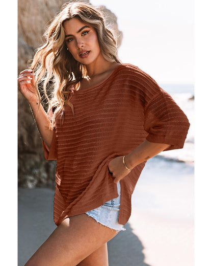 Azura Exchange Textured Knit Drop Shoulder Tee - S