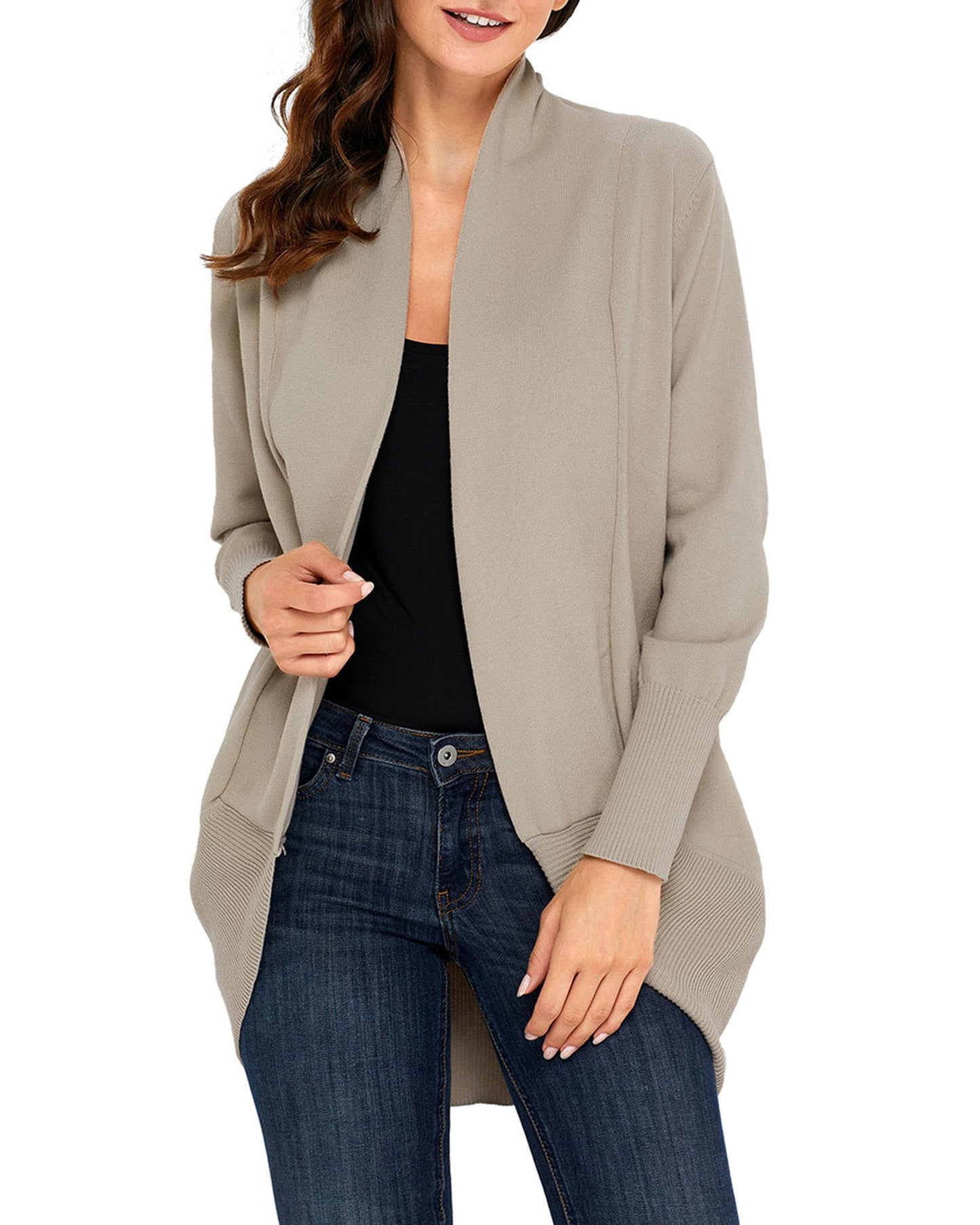 Azura Exchange Khaki Super Soft Long Sleeve Open Cardigan - XL