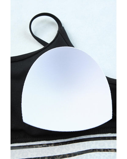 Azura Exchange Black Rose Leopard Mesh Trim 2pcs Bikini Swimsuit - L