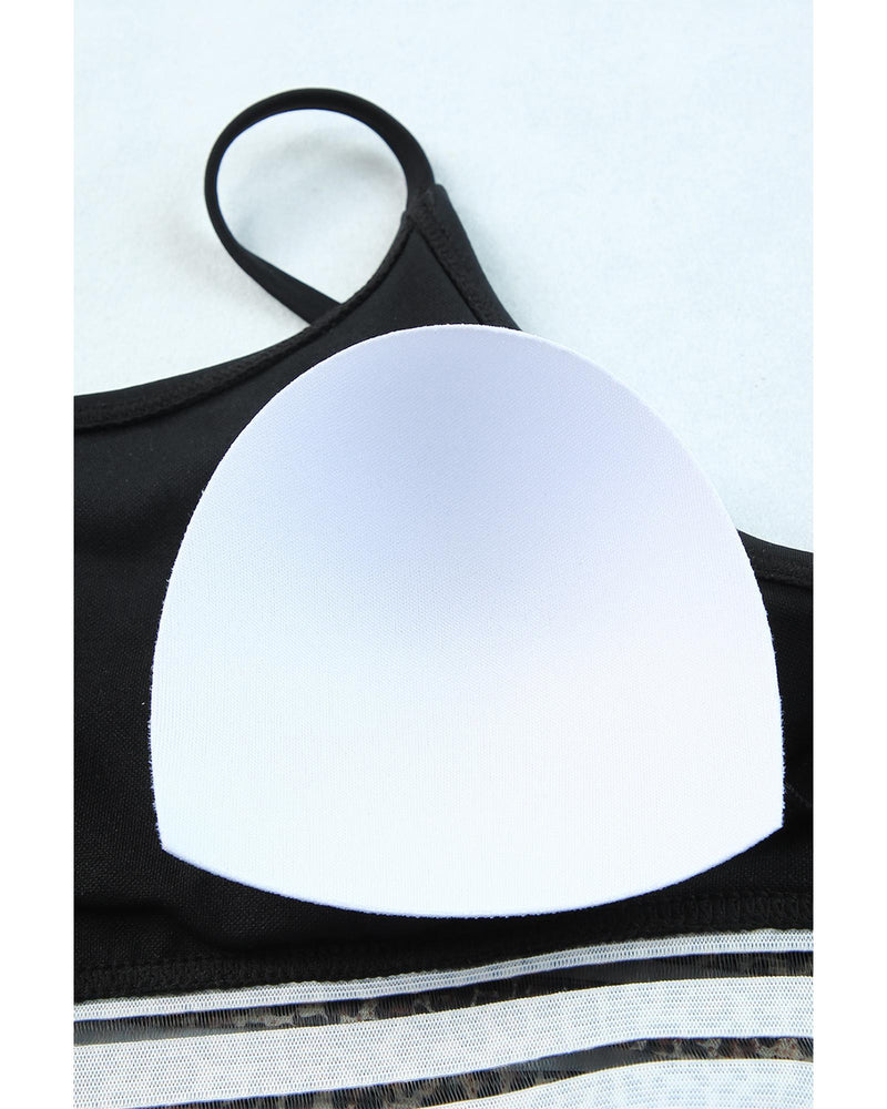 Azura Exchange Black Rose Leopard Mesh Trim 2pcs Bikini Swimsuit - L