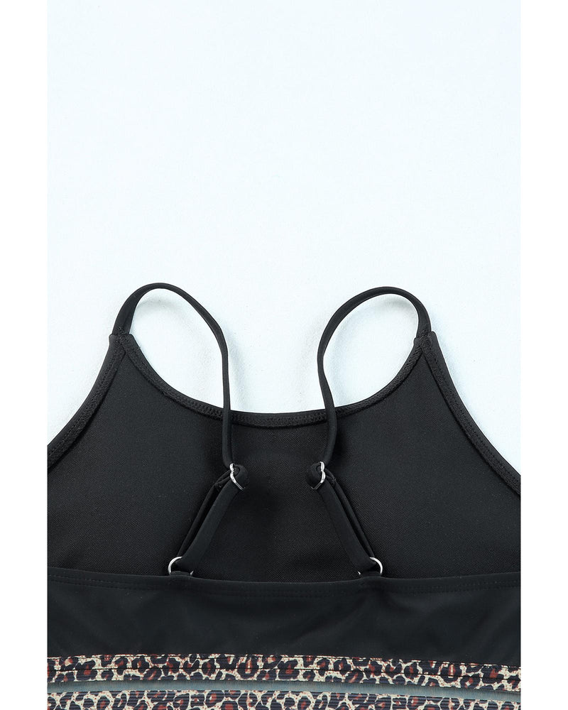 Azura Exchange Black Rose Leopard Mesh Trim 2pcs Bikini Swimsuit - L