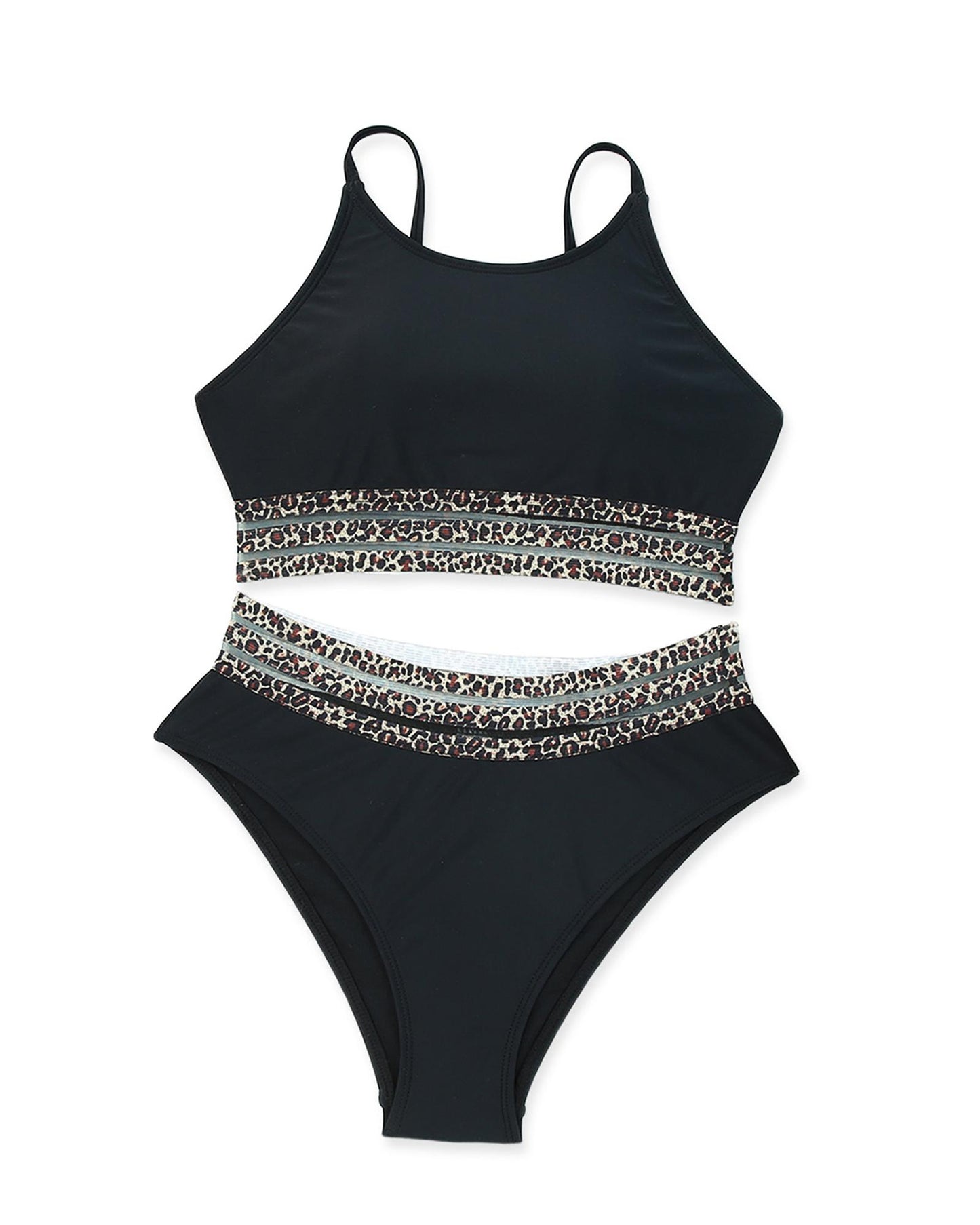 Azura Exchange Black Rose Leopard Mesh Trim 2pcs Bikini Swimsuit - L