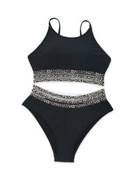 Azura Exchange Black Rose Leopard Mesh Trim 2pcs Bikini Swimsuit - L