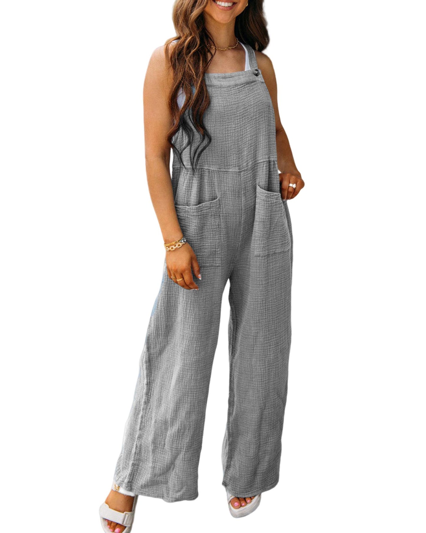 Azura Exchange Textured Wide Leg Overall with Pockets - XL