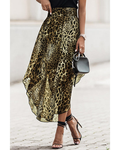 Azura Exchange Leopard Smocked Waist Skirt - XL