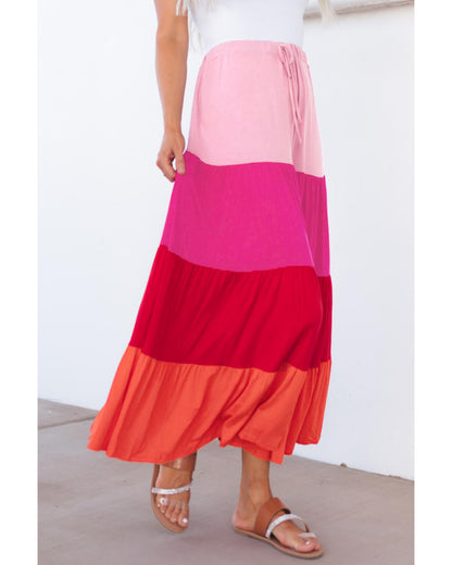 Azura Exchange Tiered Drawstring Maxi Skirt - S