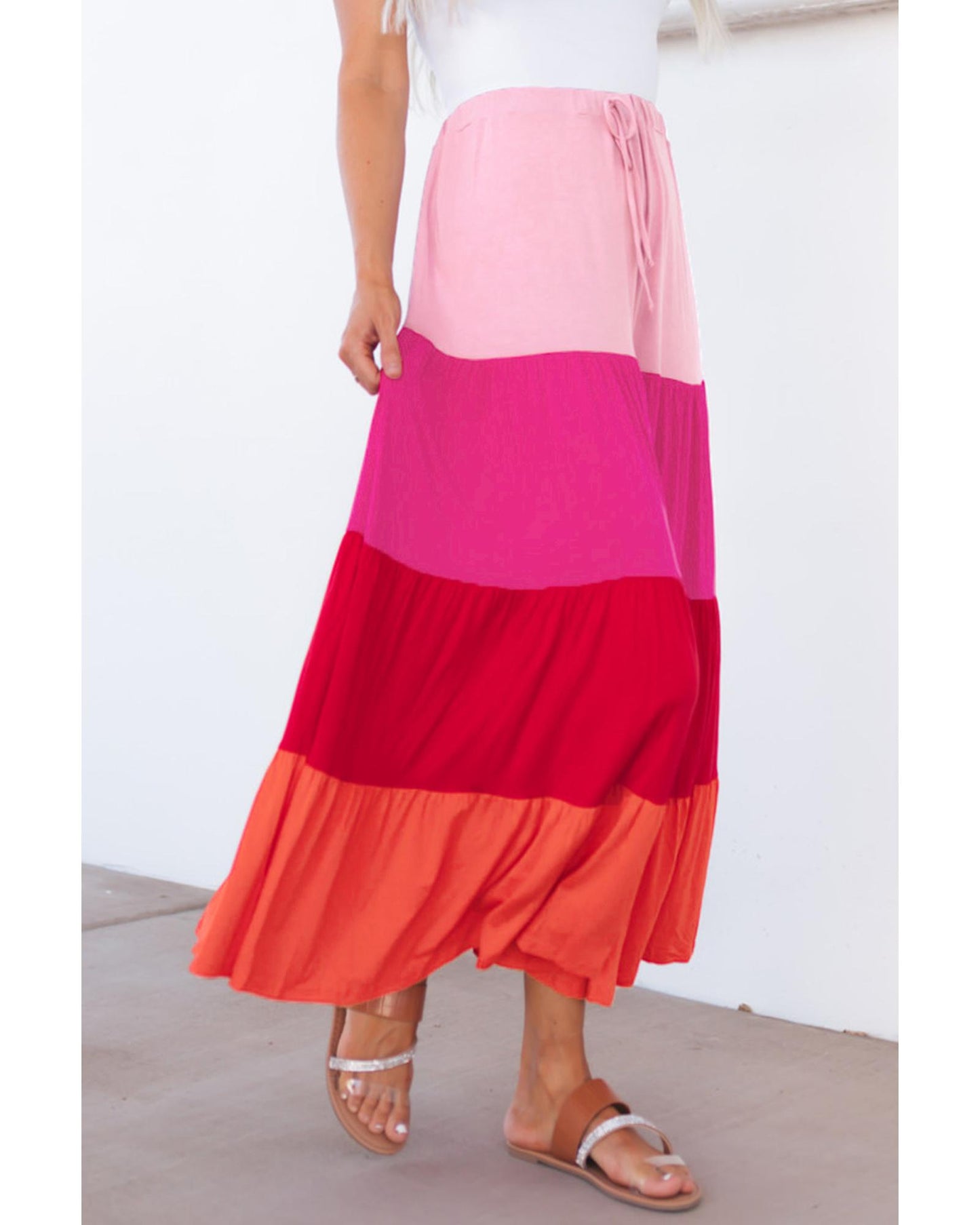 Azura Exchange Tiered Drawstring Maxi Skirt - XL