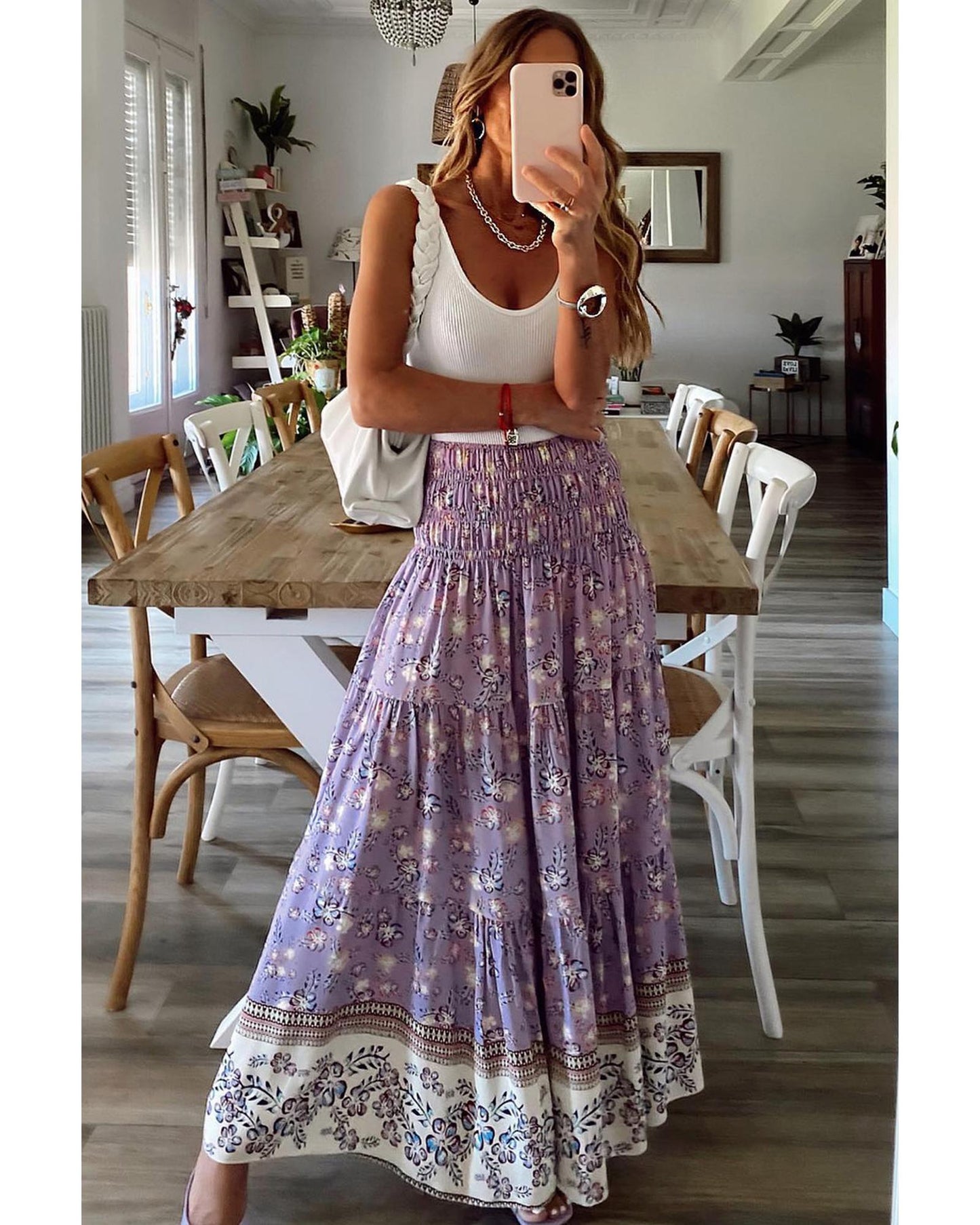 Azura Exchange Floral Print High Waist Maxi Skirt - S