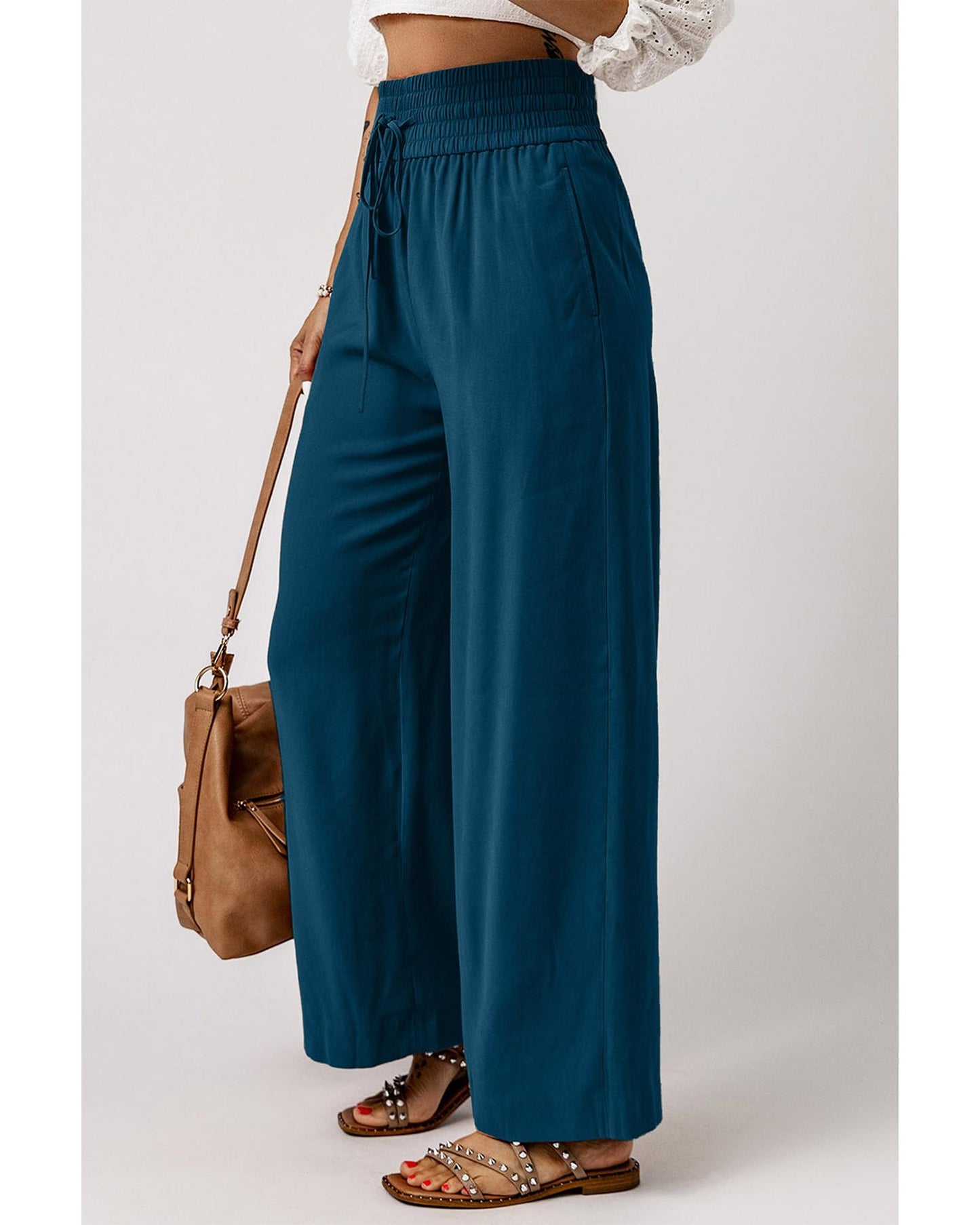 Azura Exchange Drawstring Elastic Waist Wide Leg Pants - XL