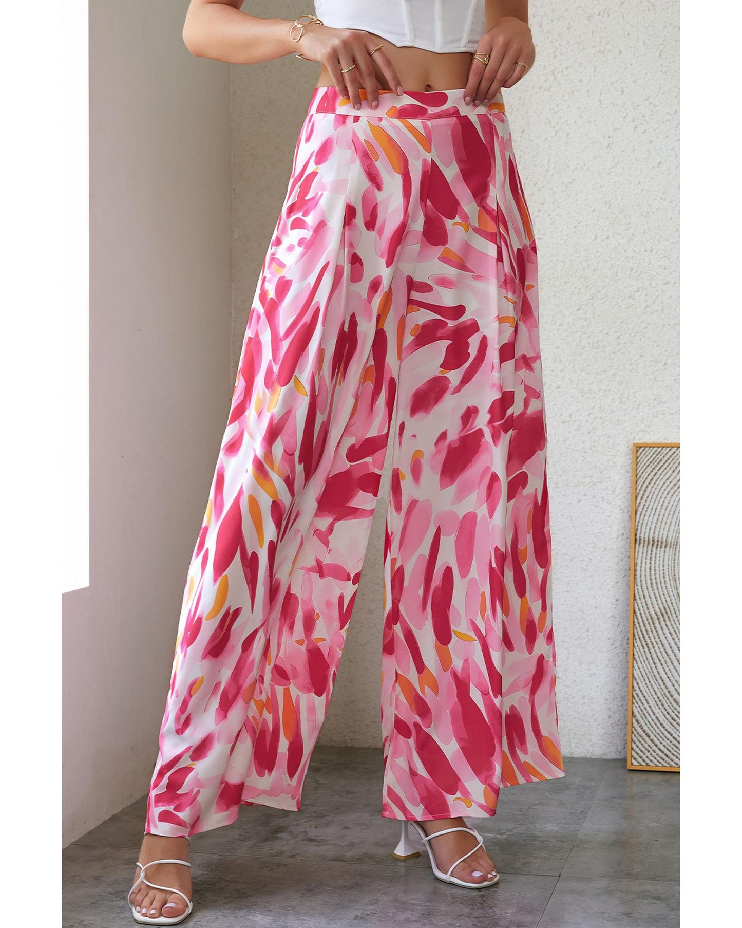 Azura Exchange Abstract Floral Print Wide Leg Pants - 10 US