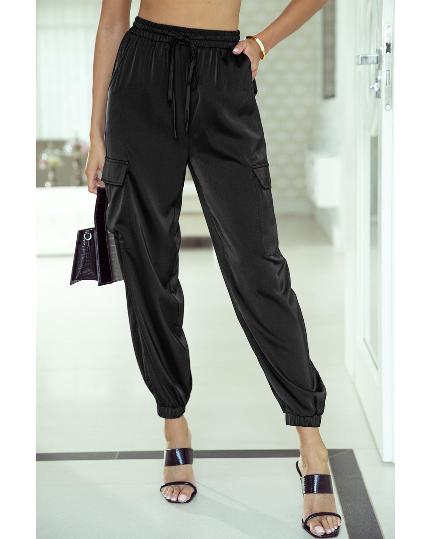 Azura Exchange Pocketed Satin Drawstring Pants - S