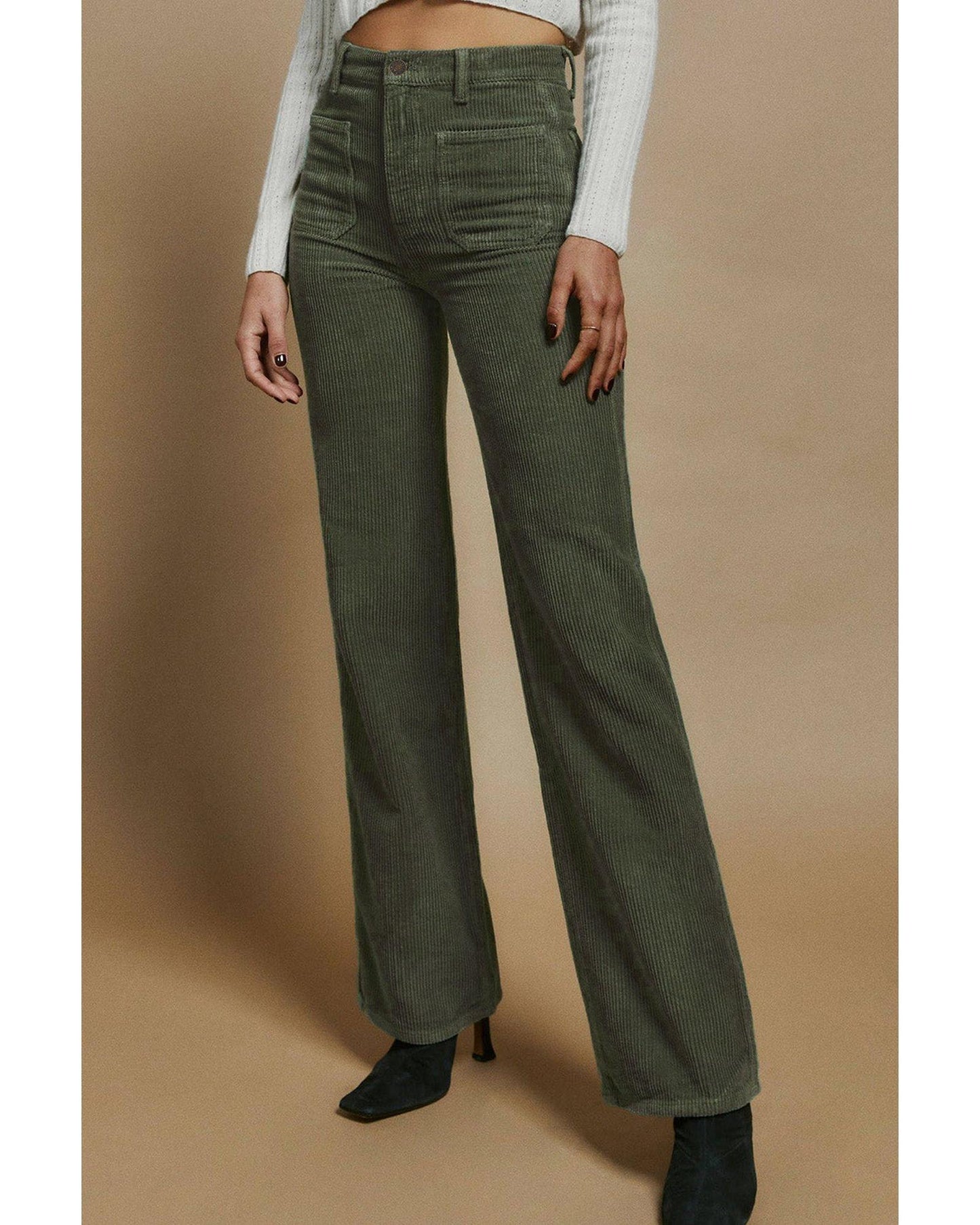 Azura Exchange Green High Waist Square Pockets Corduroy Pants - M