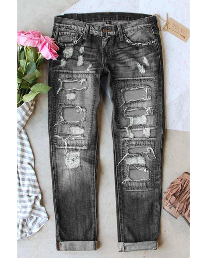 Azura Exchange Buttoned Pockets Distressed Jeans - S