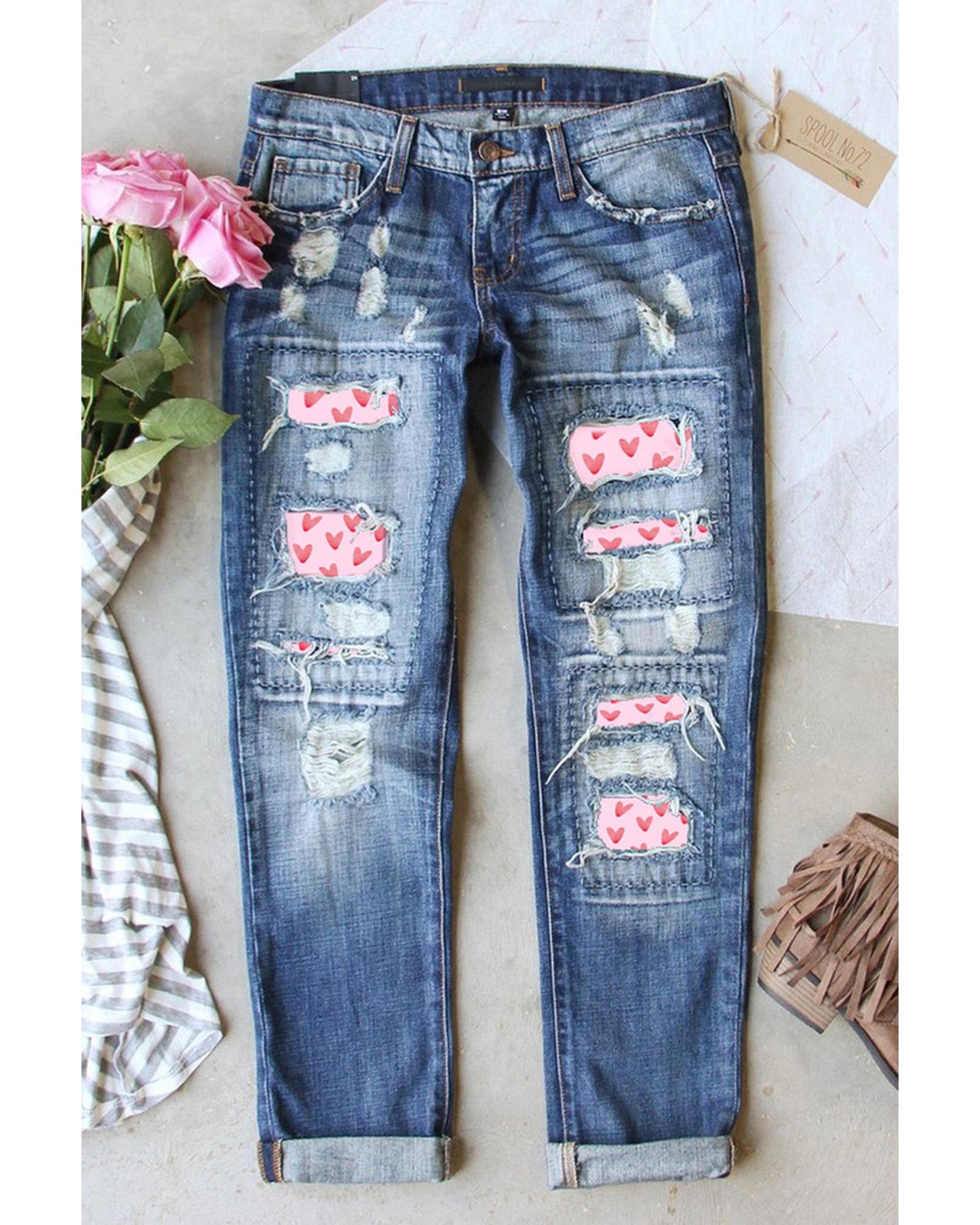 Azura Exchange Heart Patchwork Jeans - 12 US