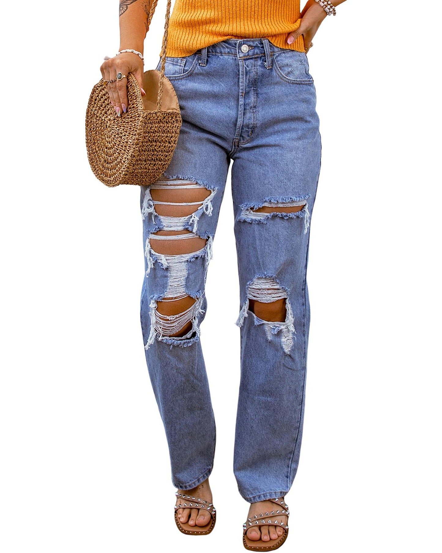 Azura Exchange Destroyed Boyfriend Jeans - 16 US