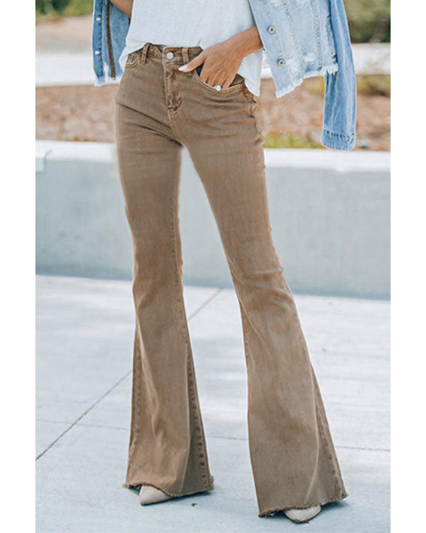 Azura Exchange Khaki High Waist Flare Jeans - 14 US