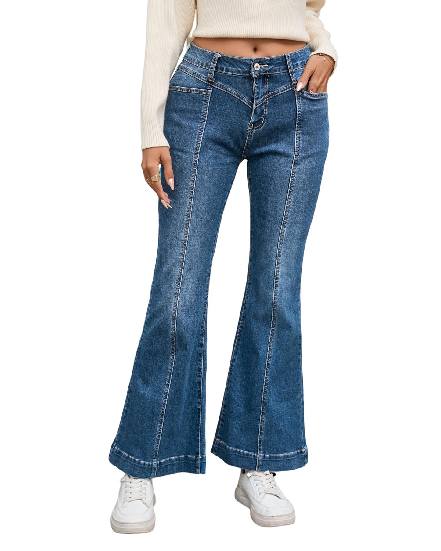 Azura Exchange High Waist Flare Jeans with Seam Stitching and Pockets - 12 US