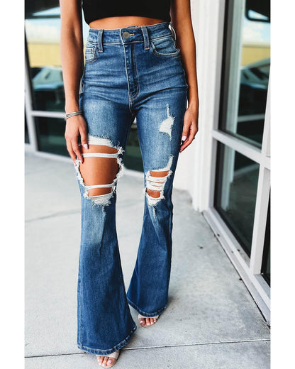 Azura Exchange Distressed Cutout Flare Leg Jeans - 14 US