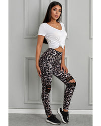 Azura Exchange Hollow Out Leopard Printed Skinny Leggings - XL