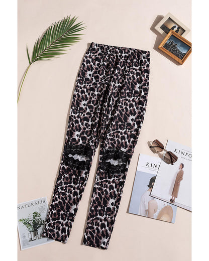 Azura Exchange Hollow Out Leopard Printed Skinny Leggings - XL
