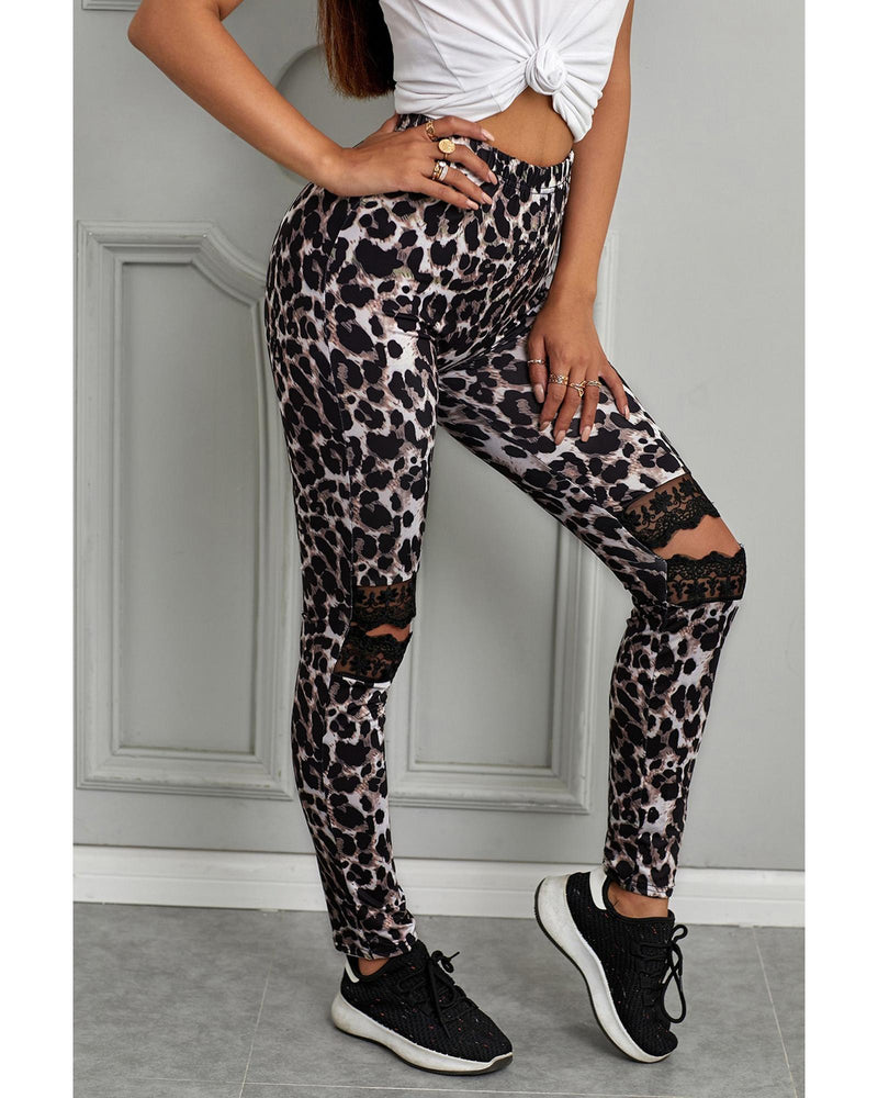 Azura Exchange Hollow Out Leopard Printed Skinny Leggings - XL