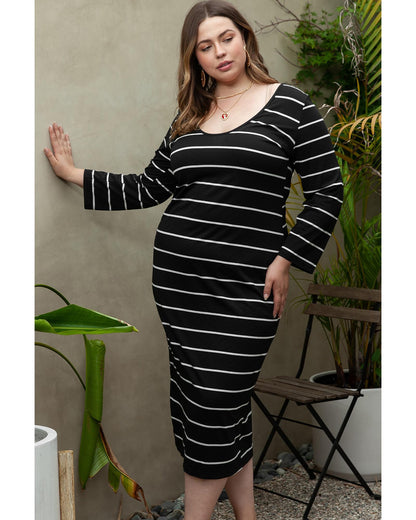 Azura Exchange Black Plus Size Striped Loose Long Shift Dress - 1X