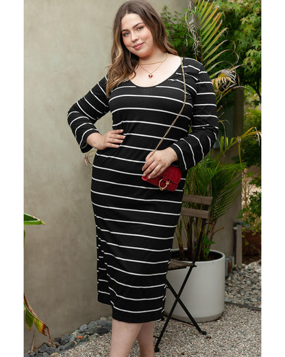 Azura Exchange Black Plus Size Striped Loose Long Shift Dress - 1X