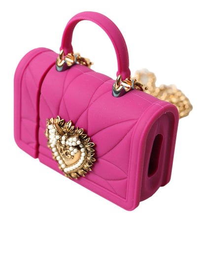 Dolce & Gabbana Women's Pink Silicone Devotion Heart Bag Gold Chain Airpods Case - One Size