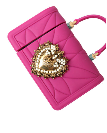 Dolce & Gabbana Women's Pink Silicone Devotion Heart Bag Gold Chain Airpods Case - One Size