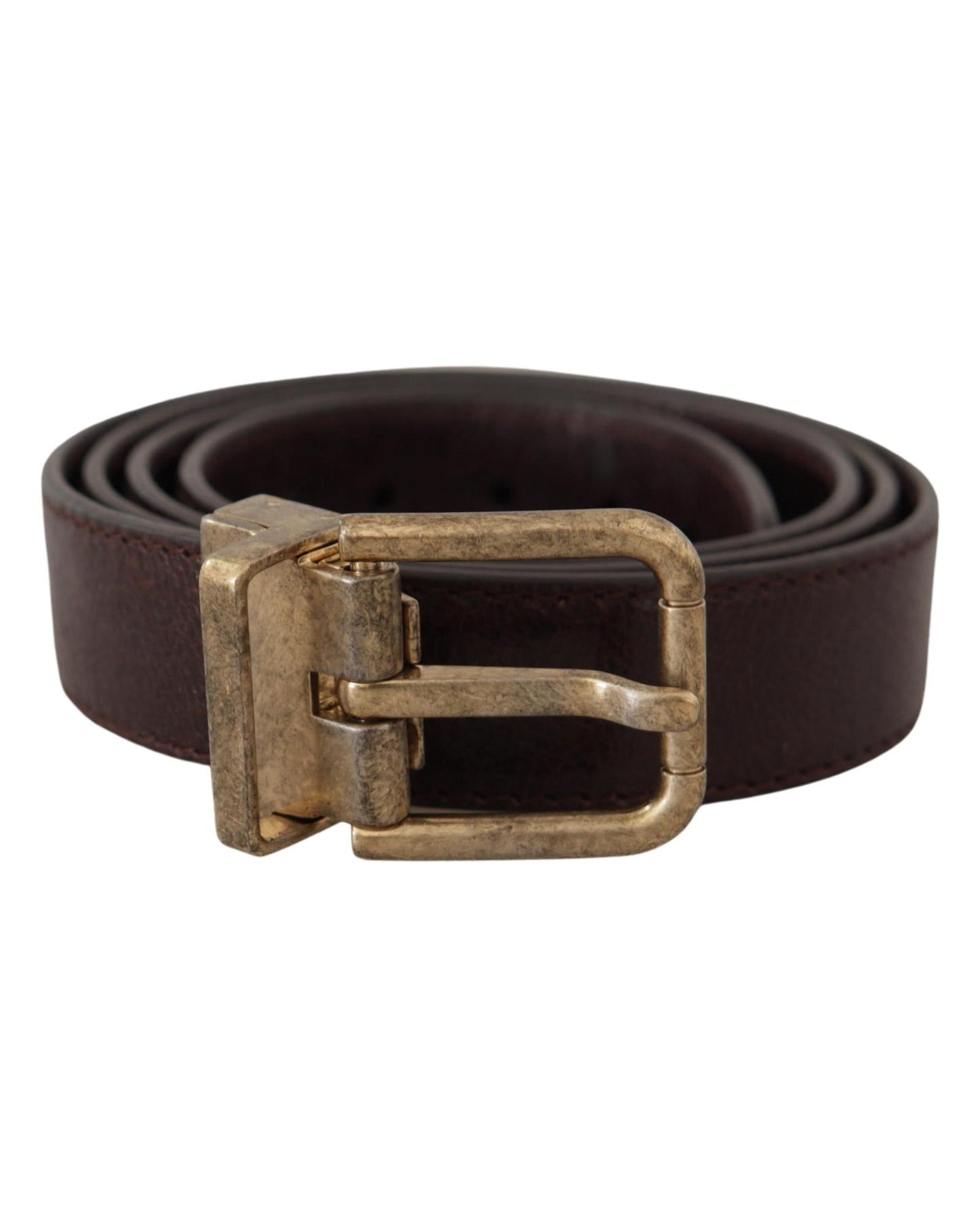 Dolce & Gabbana Men's Brown Calf Leather Vintage Logo Metal Buckle Belt - 95 cm