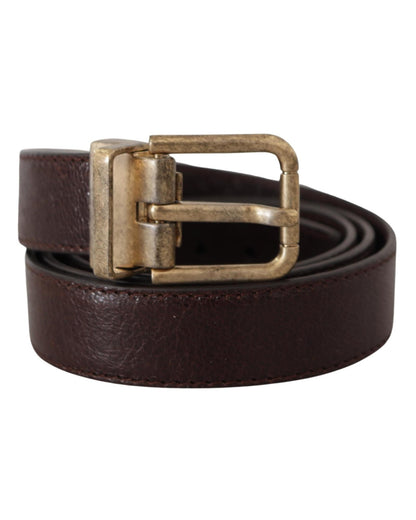 Dolce & Gabbana Men's Brown Calf Leather Vintage Logo Metal Buckle Belt - 95 cm