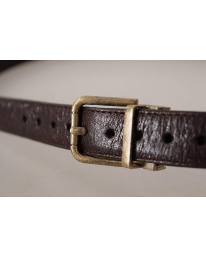 Dolce & Gabbana Men's Brown Calf Leather Vintage Logo Metal Buckle Belt - 95 cm